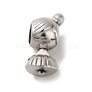 304 Stainless Steel Enamel European Beads, Large Hole Beads, Girl, Antique Silver, 15x7.5x8mm, Hole: 4.5mm(STAS-G308-26AS)