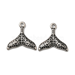 304 Stainless Steel Pendants, Whale Tail Charms, Antique Silver, 25x25x3mm, Hole: 3mm(STAS-L022-023AS)