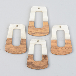 Opaque Resin & Walnut Wood Pendants, Trapezoid, Floral White, 37.5x27x3mm, Hole: 2mm(RESI-S389-034A-C04)