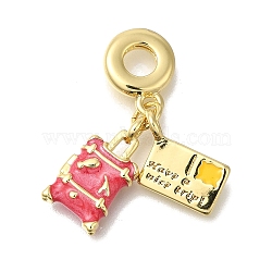 Brass Enamel European Dangle Charms, Luggage & Ticket Large Hole Pendants, Real 16K Gold Plated, Camellia, 31mm, Hole: 4.5mm(KK-R002-22G-01)