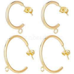 20Pcs 2 Style Brass Ring Stud Earring Findings, Half Hoop Earrings, with Loop and 20Pcs Friction Ear Nuts, Real 18K Gold Plated, 23~32.5x24~29x2mm, Hole: 2mm, Pin: 0.7mm, 10Pcs/style(KK-BBC0012-81)