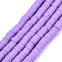 Handmade Polymer Clay Beads Strands, for DIY Jewelry Crafts Supplies, Heishi Beads, Disc/Flat Round, Medium Purple, 6x0.5~1mm, Hole: 1.8mm, about 290~320pcs/strand, 15.75 inch~16.14 inch(40~41cm)(CLAY-R089-6mm-113)