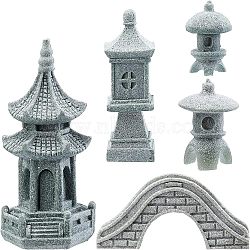 5Pcs 5 Style Chinese Pagoda Statue Stone Miniature Ornament, Decorations for Dollhouse, Home Decoratons, Gainsboro, 22~70x17~35x28.5~73.5mm, 1pc/style(AJEW-FH0002-53)