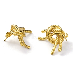 Ion Plating(IP) 304 Stainless Steel Knot Stud Earrings for Women, Real 18K Gold Plated, 25.5x26mm, Pin: 0.8mm(EJEW-K244-04G)