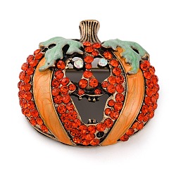 Zinc Alloy Hyacinth Rhinestone Brooch, Halloween Enamel Pins for Clothes Backpack, Pumpkin, 45x47mm(JEWB-I033-02F)