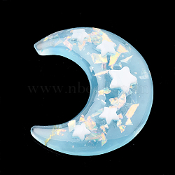 Resin Cabochons, with Shell Chip, Moon with Star, Light Sky Blue, 36x31x7mm(X-CRES-S304-88C)