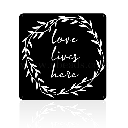 Iron Wall Art Decorations, Love Sign, for Front Porch, Living Room, Kitchen, Matte Style, Square, Olive Branch Pattern, 300x300x1mm(HJEW-WH0067-062)