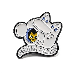 Appliance Kitten Alloy Enamel Pins, Cartoon Cat Shaped Washing Machine Brooches, White, 32x29mm(JEWB-U008-01B)