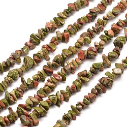 Natural Unakite Chip Bead Strands, 5~8x5~8mm, Hole: 1mm, about 31.5 inch(X-G-M205-52)