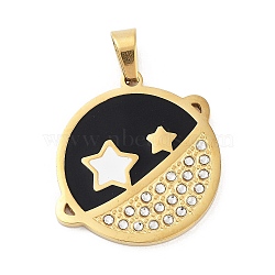 304 Stainless Steel Charms, with Rhinestone and Enamel, Real 18K Gold Plated, Black, Star, 27.5x24.5x2mm, Hole: 6.5x4mm(STAS-M341-02G-04)