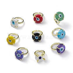 Lampwork Evil Eye Open Cuff Ring, Light Gold Brass Lucky Jewelry for Women, Lead Free & Cadmium Free, Mixed Color, US Size 6 1/4(16.7mm)(RJEW-M147-01LG)