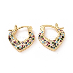 Cubic Zirconia Heart Hoop Earrings, Real 18K Gold Plated Brass Jewelry for Women, Colorful, 15x16x3mm, Pin: 13.5x0.8~1.1mm(EJEW-C008-11G-02)