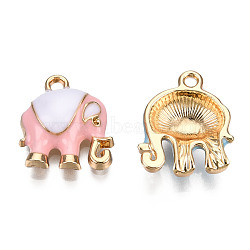 Alloy Enamel Pendants, Light Gold, Elephant, Pink, 17x14.5x5mm, Hole: 1.8mm(X-ENAM-S119-012A)