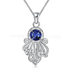 Silver Plated Brass Fish Pendant Necklaces for Women, with Cable Chains, Blue, 18 inch(NJEW-BB01659-A)