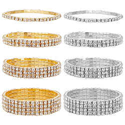 8Pcs 8 Style Crystal Rhinestone Tennis Bracelets Set, Alloy Link Chains Stretch Bracelets for Women, Mixed Color, Inner Diameter: 1-7/8~2-1/8 inch(4.8~5.5cm), 1Pc/style(BJEW-AN0001-51)