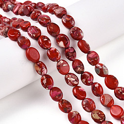 Natural Imperial Jasper Beads Strands, Dyed, Oval, FireBrick, 10x8x4.5mm, Hole: 1mm, about 39pcs/Strand, 15.55 inch(39.5cm)(G-S355-88B-03)