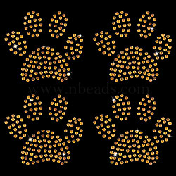 Paw Print Hotfix Glass Rhinestone, Iron on Patches Applique, For Shoes, Gartment and Bags Decoration, Goldenrod, 48x51x1mm(DIY-WH0453-71B-02)