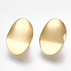 Brass Clip-on Earring Findings, Nickel Free, Real 18K Gold Plated, 20x14.5mm, Hole: 2mm(X-KK-T038-246G)