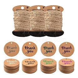 200Pcs 4 Colors Flat Round with Word Thank You Paper Gift Tags, with Jute Cord, for Arts and Crafts, Mixed Color, 4x0.03cm, Hole: 3mm, about 4 colors, 50pcs/color, 200pcs(CDIS-LS0001-04)