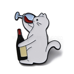 Drunk Cat Shape Alloy Enamel Brooch Pins, for Backpack, Clothes, White, 30x24.5x1.5mm(JEWB-R021-08A)