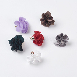 Cloth Pendant Decorations, with Acrylic Findings, Flower, Mixed Color, 25~30x28~35mm, Hole: 2mm(FIND-P026-D-1)