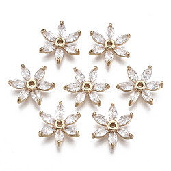 Brass Micro Pave Cubic Zirconia Beads, Flower, Long-Lasting Plated, Light Gold, Clear, 14x12x4mm, Hole: 1.2mm(X-KK-R111-056)
