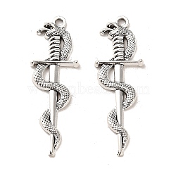 Tibetan Style Alloy Pendants, Cadmium Free & Lead Free, Sword with Snake, Antique Silver, 37x12.5x2mm, Hole: 1.8mm, about 757pcs/1000g(FIND-C043-023AS)