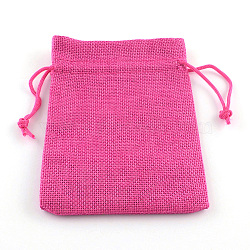 Polyester Imitation Burlap Packing Pouches Drawstring Bags, Deep Pink, 18x13cm(X-ABAG-R005-18x13-08)