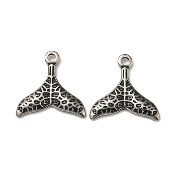 304 Stainless Steel Pendants, Whale Tail Charms, Antique Silver, 25x25x3mm, Hole: 3mm