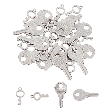 Unicraftale 8PCS 2 Styles 304 Stainless Steel Pendants, Key, Stainless Steel Color, 19.5~31x9.5~15.5x1.5~2mm, Hole: 1.8~5mm, 4pcs/style, 8pcs/box