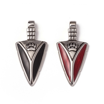 304 Stainless Steel Big Pointed Pendants, with Enamel, Arrows Head with Paw, Antique Silver, Mixed Color, 55.5x26x5.5mm, Hole: 6mm