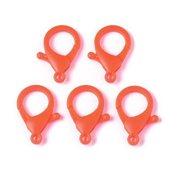 Plastic Lobster Claw Clasps, Orange Red, 35x24.5x6mm, Hole: 3mm