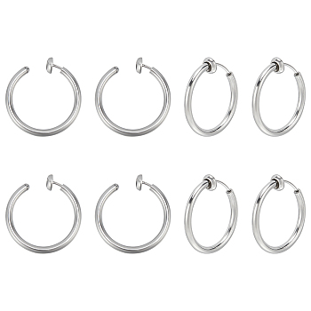 4 Pairs 201 Stainless Steel Retractable Clip-on Hoop Earrings, For Non-pierced Ears, with 304 Stainless Steel Pins, Stainless Steel Color, 20x2mm