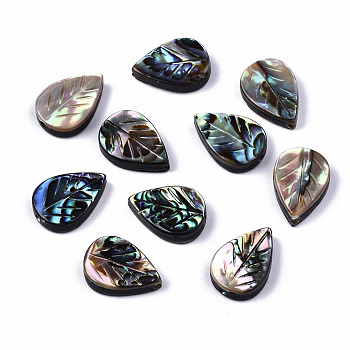 Natural Abalone Shell/Paua Shell Beads, Carved, Leaf, Colorful, 12.5x8.5x3.5mm, Hole: 1mm