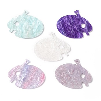 Acrylic Disc Big Pendants, with Glitter Powder, Imitation Gemstone Style, Drawing Board, Mixed Color, 52x63x2~2.5mm, Hole: 2.6mm