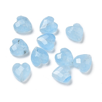 Dyed Natural White Jade Beads, Faceted, Heart, Light Sky Blue, 8x8x4.5mm, Hole: 1mm