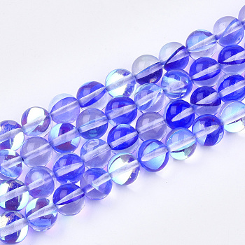 Synthetic Moonstone Beads Strands, Holographic Beads, Dyed, Round, Mauve, 8mm, Hole: 0.7mm, 48pcs/strand, 15 inch