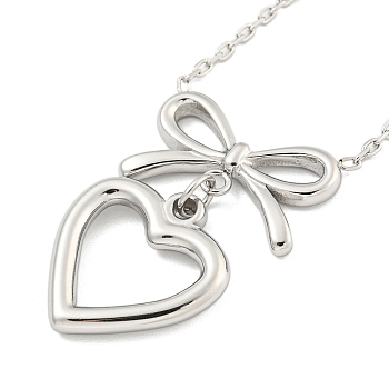 Ion Plating(IP) 304 Stainless Steel Pendants Necklace for Women, Heart & Bowknot, Stainless Steel Color, 16.22 inch(41.2cm)