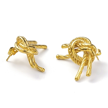 304 Stainless Steel Knot Stud Earrings for Women, Real 18K Gold Plated, 25.5x26mm, Pin: 0.8mm