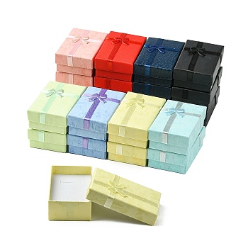 24Pcs 8 Colors Rectangle with Bowknot Paper Ring Storage Boxes, Mixed Color, 8.3x5.3x2.7cm, 3pcs/color
