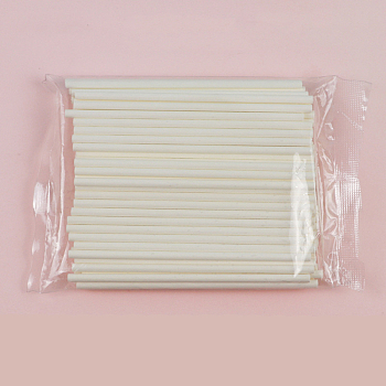 Paper Cake Pop Sticks, Lollipop Sticks, for DIY Cake Bakeware, White, 100x3mm, about 100pcs/bag