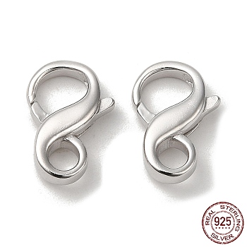 Rhodium Plated 925 Sterling Silver Lobster Claw Clasps, with 925 Stamp, Platinum, 14x9.5x4mm, Hole: 3mm