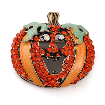 Zinc Alloy Hyacinth Rhinestone Brooch, Halloween Enamel Pins for Clothes Backpack, Pumpkin, 45x47mm