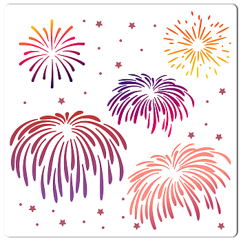 PET Plastic Hollow Out Drawing Painting Stencils Templates, Square, Fireworks Pattern, 300x300mm