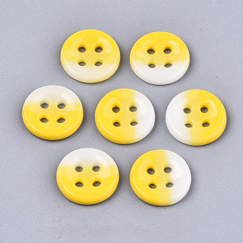 4-Hole Handmade Lampwork Sewing Buttons, Tri-colored, Flat Round, Yellow, 11.5x2.5mm, Hole: 1.2mm