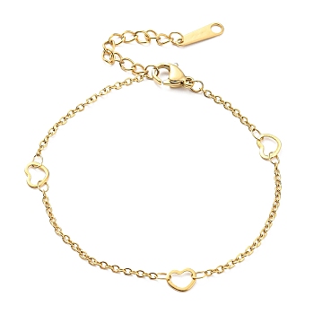 304 Stainless Steel Heart Link Chain Bracelet for Women, Golden, 8-1/4 inch(21cm)