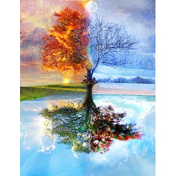 DIY 5D Tree Pattern Canvas Diamond Painting Kits, with Resin Rhinestones, Sticky Pen, Tray Plate, Glue Clay, for Home Wall Decor Full Drill Diamond Art Gift, Tree Pattern, 39.5x30x0.03cm