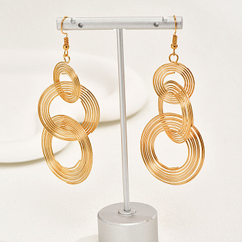 Fashionable Vintage Geometric Multi-layer Metal Circle Dangle Earrings, Real 18K Gold Plated, 84x35mm