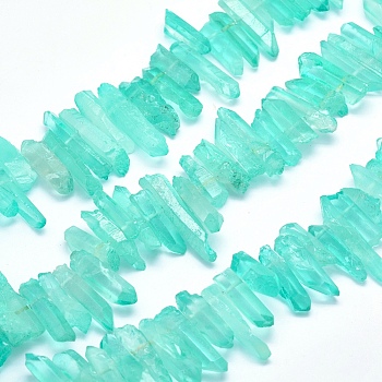 Electroplated Natural Quartz Crystal Beads Strands, Dyed, Nuggets, Turquoise, 18~33x5~9mm, Hole: 1mm, about 15.7 inch(40cm)