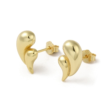 925 Sterling Silver Stud Earrings for Women, Teardrop, Golden, 12x8.5mm